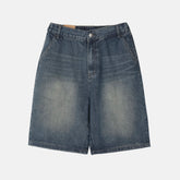 Oil Washed Bermuda Dark Denim Shorts 002