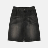 Oil Washed Bermuda Black Denim Shorts 002