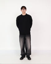 Plain Knit Black + Wide Jeans Black