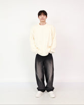 Plain Knit Ivory + Wide Jeans Black