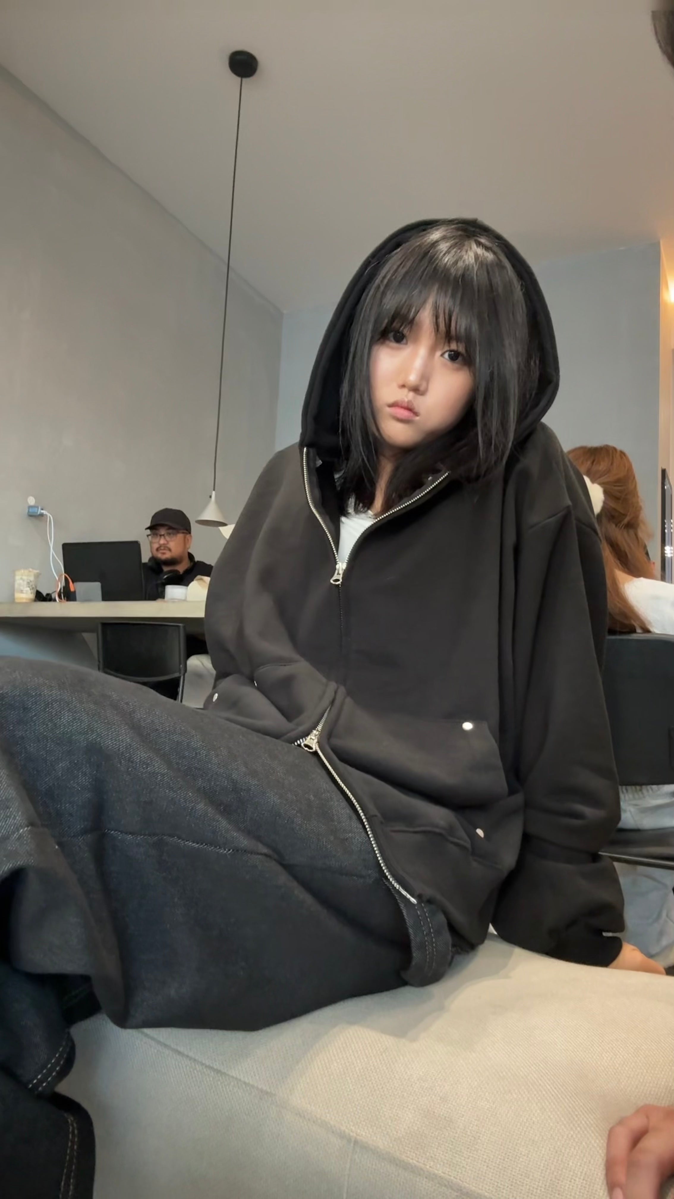 Black Oversized Hoodie Zip up 001