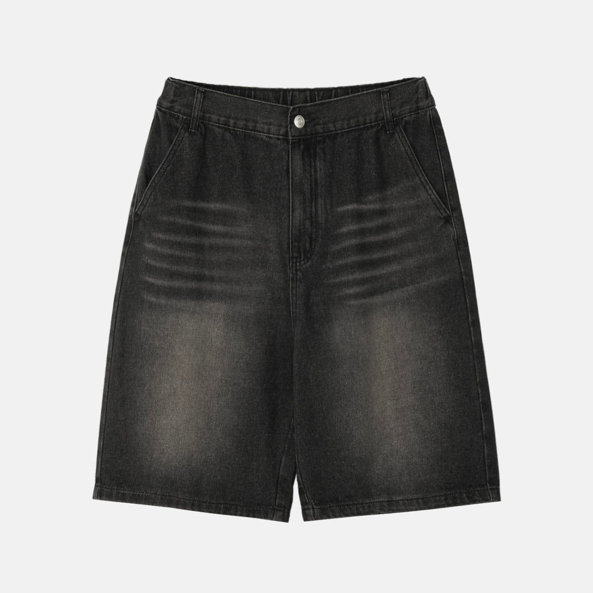 Oil Washed Bermuda Black Denim Shorts 002