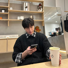 Black Check Oversize Button Up Shirt 001 + Plain Knit Black 001
