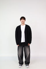 Cardigan Black + Wide Jeans Black