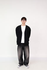 Cardigan Black + Wide Jeans Black