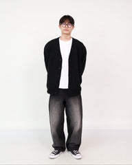 Cardigan Black + Wide Jeans Black