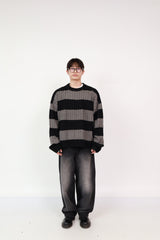 Stripe Knit Charcoal +  Wide Jeans Black