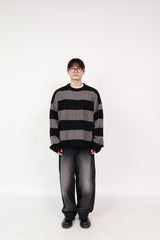 Stripe Knit Charcoal +  Wide Jeans Black