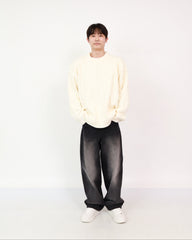 Plain Knit Ivory + Wide Jeans Black