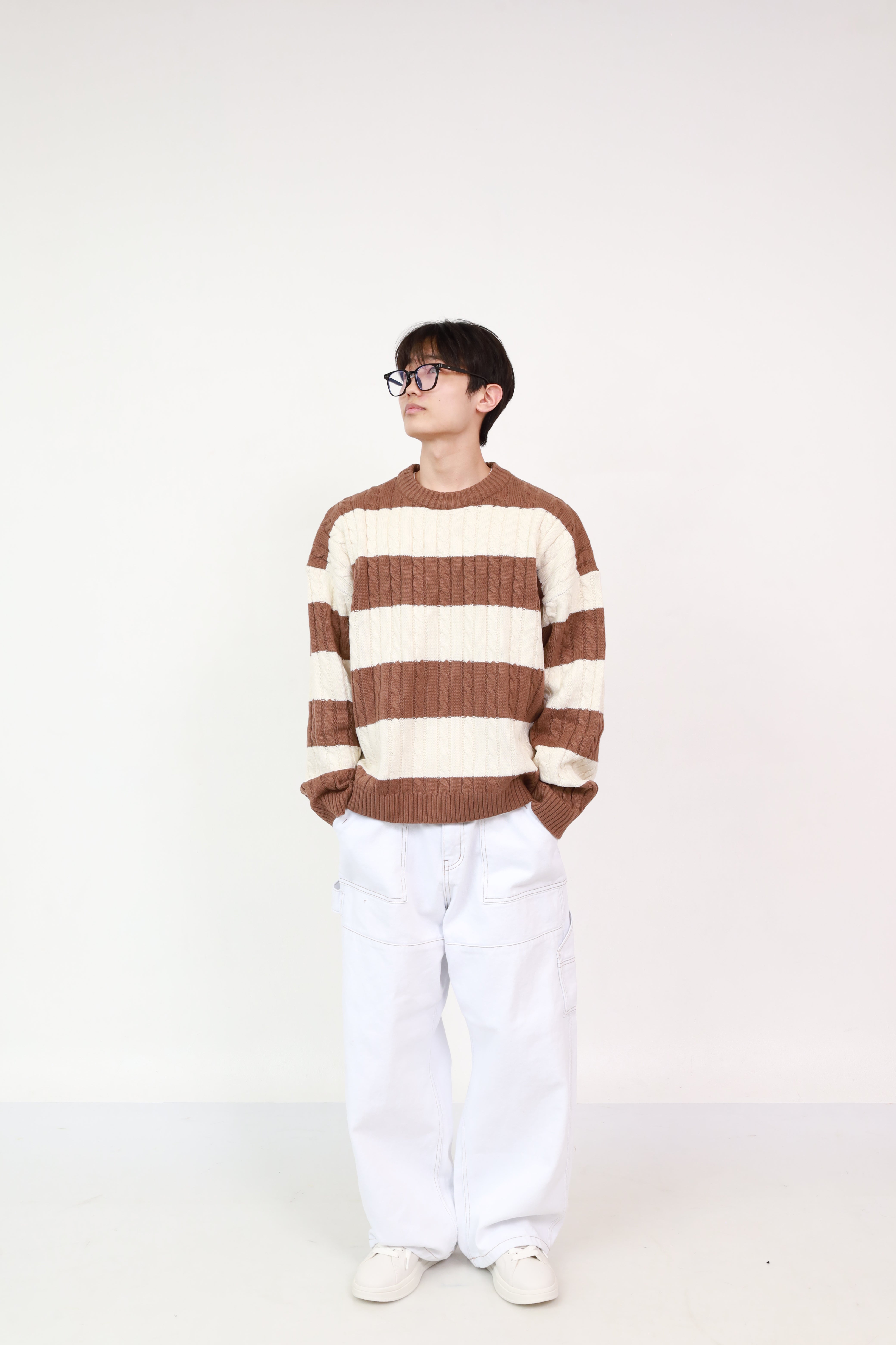 Stripe Knit Brown +  Balloon Pants White