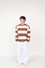 Stripe Knit Brown +  Balloon Pants White