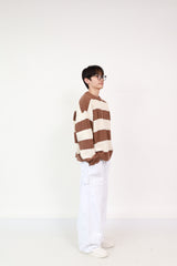 Stripe Knit Brown +  Balloon Pants White