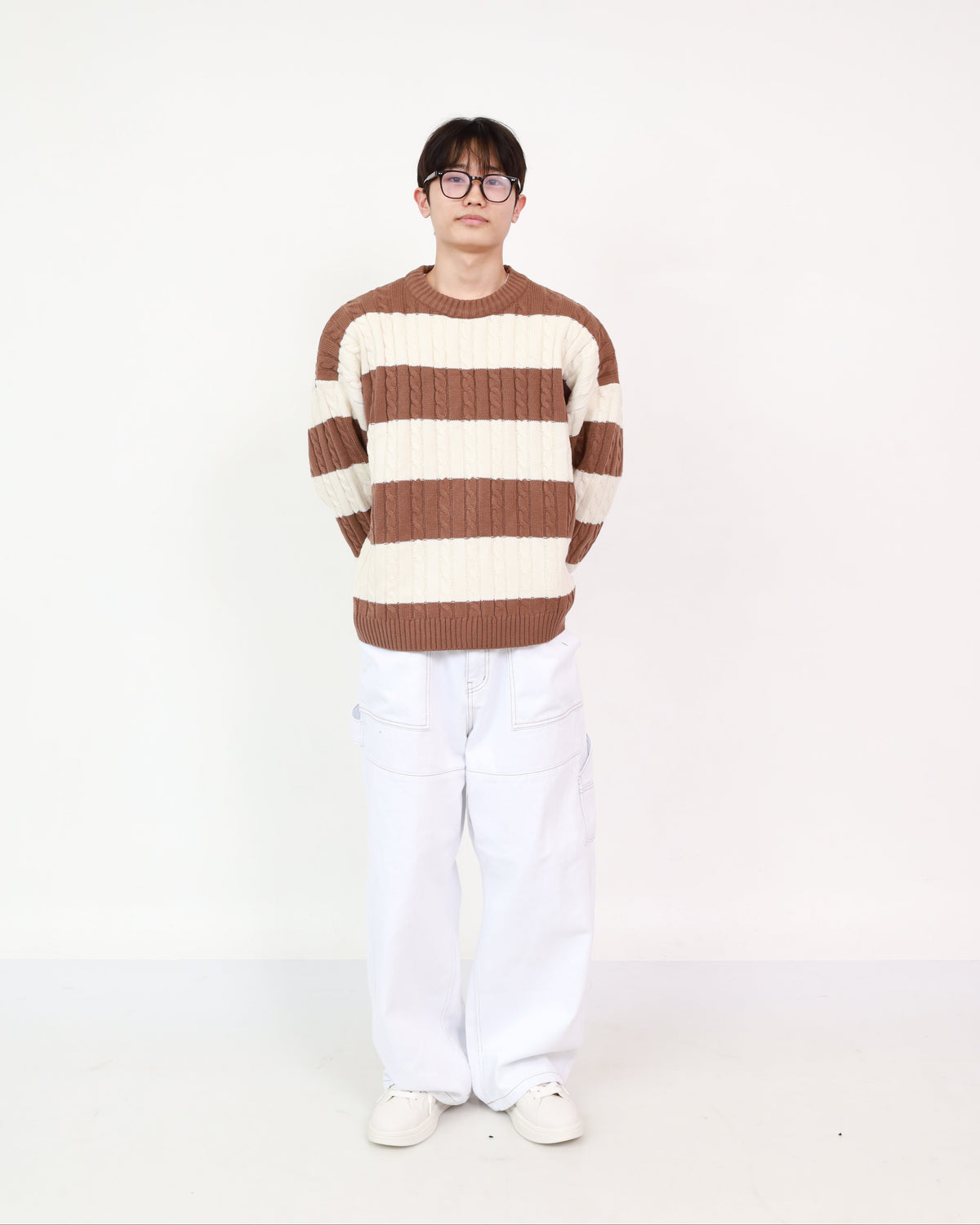 Stripe Knit Brown +  Balloon Pants White
