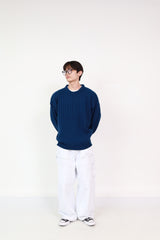 Plain Knit Navy +  Balloon Pants White