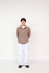 Button up Knit Dark Beige + Balloon Pants White