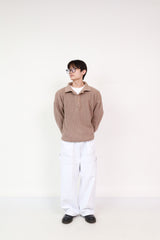 Button up Knit Dark Beige + Balloon Pants White