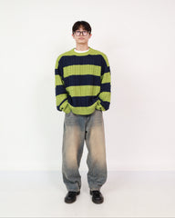 Stripe Knit Green +  Wide Jeans Oil