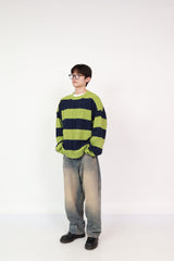 Stripe Knit Green +  Wide Jeans Oil